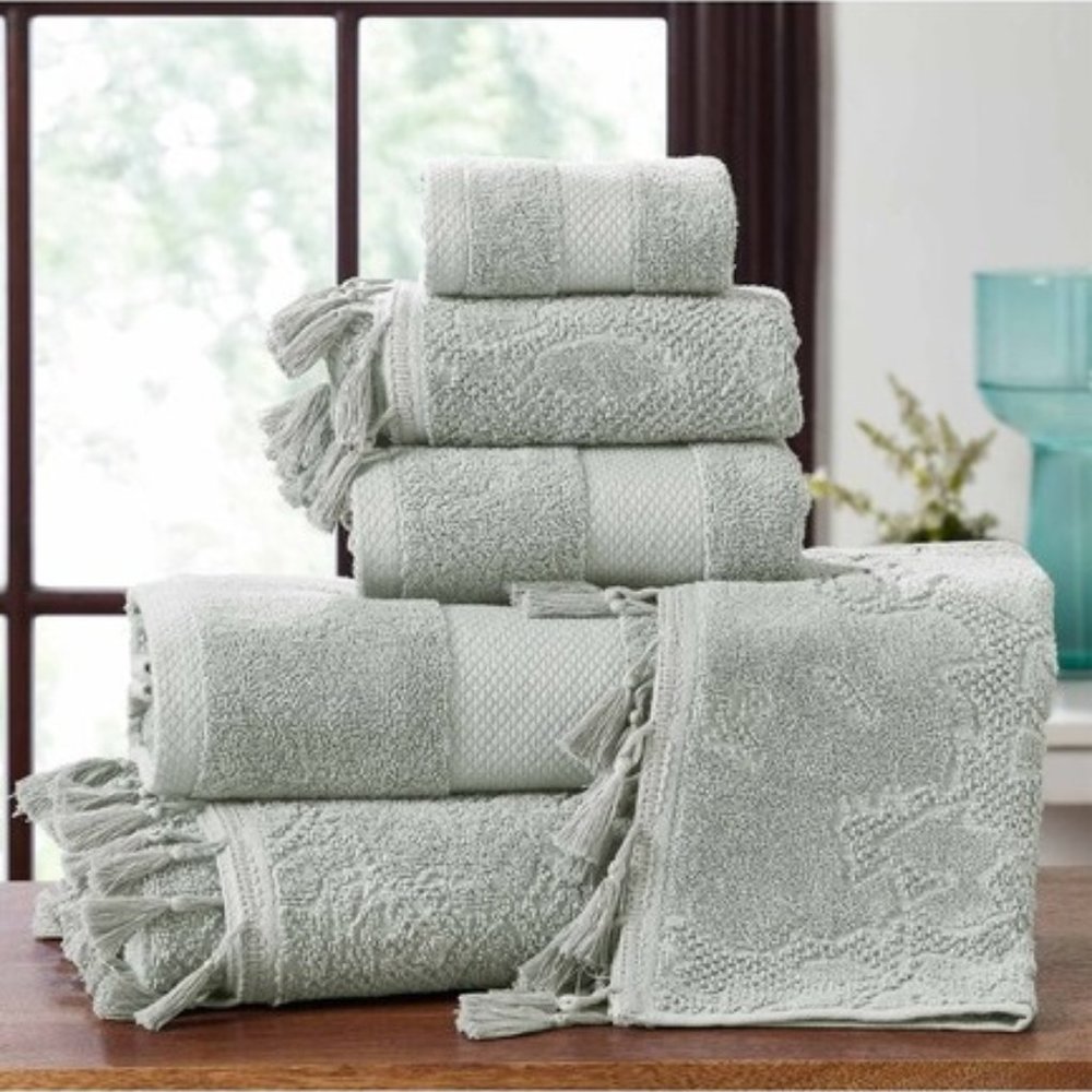 Allure Lifestyle Jacquard Tasseled Towel Set 6-Piece - Silver Sage